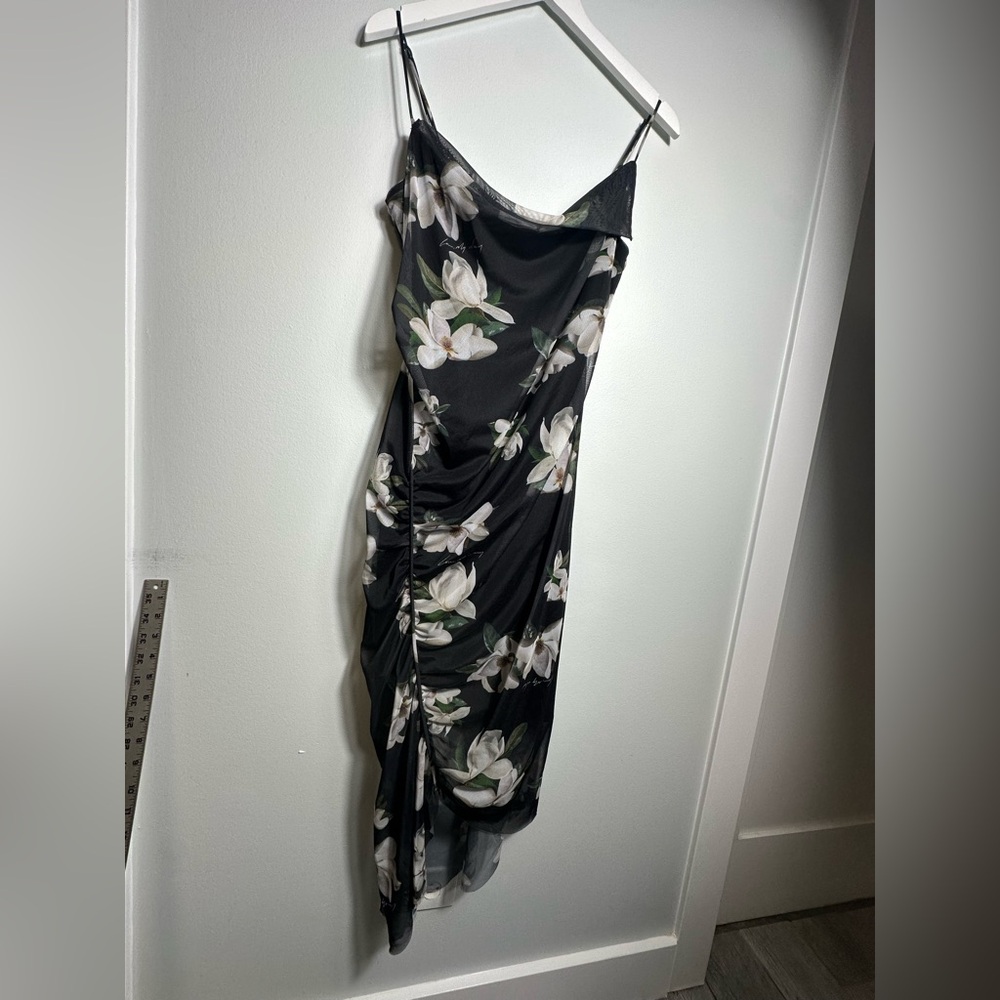 All Saints Midi Floral Asymmetrical Ulla Alessandra Black Sleeveless Dress Sz8 - Picture 12 of 17